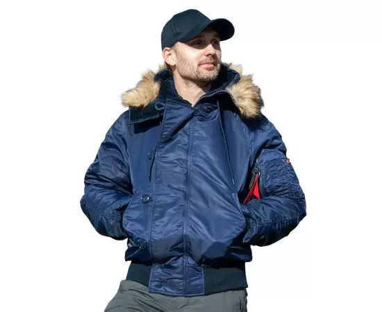 Зимова чоловіча синя куртка з капюшоном N-2B Slim Navy бомбер, Розмір: 44-46 (S)