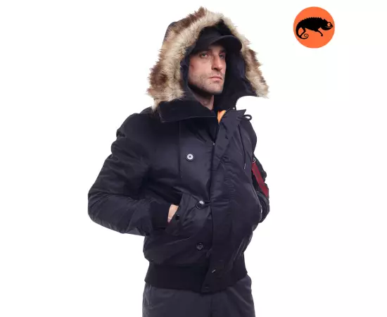 Зимняя куртка бомбер мужская N-2B Slim Black черная, Размер: 60-62 (XXL)
