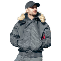 Серая куртка мужская с капюшоном N-2B Slim Gray зимний бомбер, Размер: 44-46 (S)