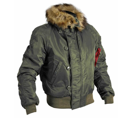 Короткая зимняя куртка мужская N-2B Slim Olive бомбер, Размер: 52-54 (L)