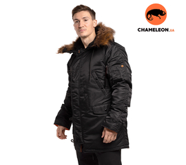 Чорна зимова куртка Аляска N-3B Black чоловіча подовжена, Розмір: 56-58 (XL)