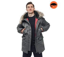 Серая мужская куртка Аляска Slim Fit N-3B Gray удлиненная, Размер: 44-46 (S)