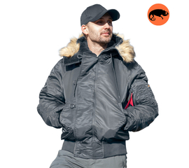 Серая куртка мужская с капюшоном N-2B Slim Gray зимний бомбер, Размер: 44-46 (S)