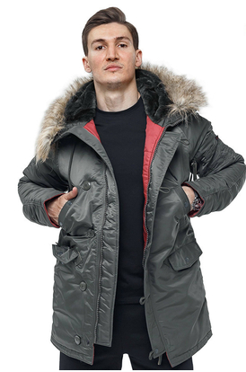 Серая мужская куртка Аляска Slim Fit N-3B Gray удлиненная, Размер: 44-46 (S)
