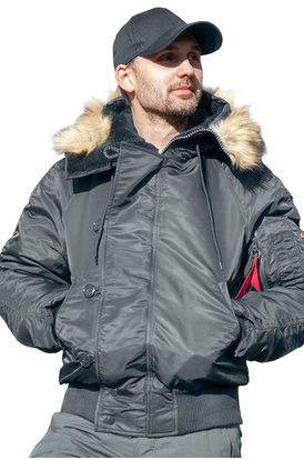 Серая куртка мужская с капюшоном N-2B Slim Gray зимний бомбер, Размер: 44-46 (S)