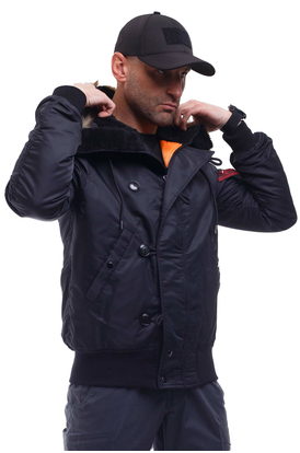 Зимняя куртка бомбер мужская N-2B Slim Black черная, Размер: 44-46 (S)
