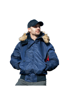 Зимняя мужская синяя куртка с капюшоном  N-2B Slim Navy бомбер, Размер: 44-46 (S)