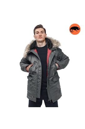 Сіра чоловіча куртка Аляска Slim Fit N-3B Gray подовжена, Розмір: 44-46 (S)