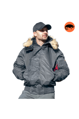 Серая куртка мужская с капюшоном N-2B Slim Gray зимний бомбер, Размер: 44-46 (S)