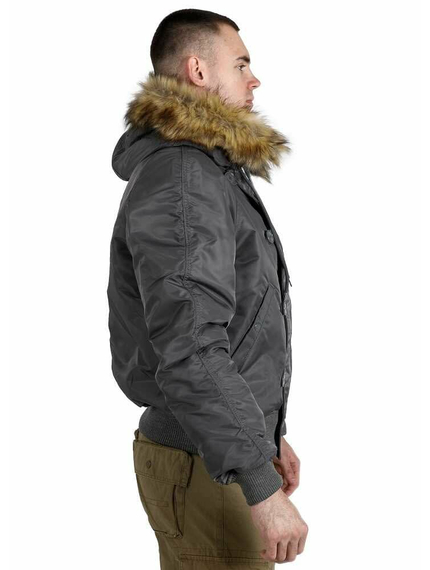 Серая куртка мужская с капюшоном N-2B Slim Gray зимний бомбер, Размер: 44-46 (S), фото 3