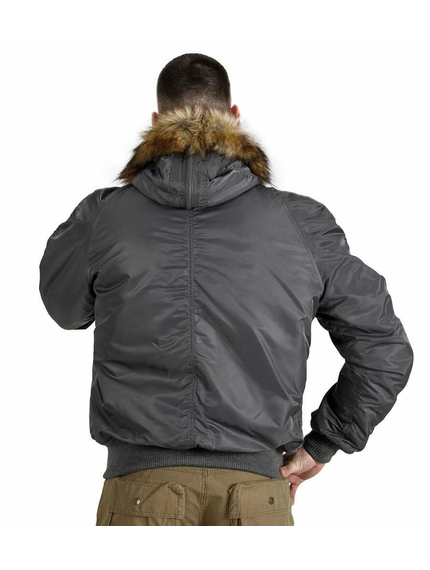 Серая куртка мужская с капюшоном N-2B Slim Gray зимний бомбер, Размер: 44-46 (S), фото 4