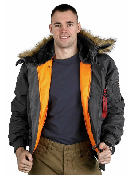 Серая куртка мужская с капюшоном N-2B Slim Gray зимний бомбер, Размер: 44-46 (S), фото 5