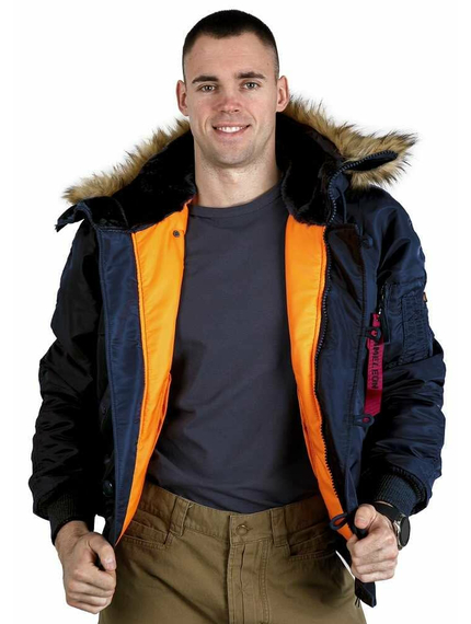 Зимова чоловіча синя куртка з капюшоном N-2B Slim Navy бомбер, Розмір: 44-46 (S), зображення 4