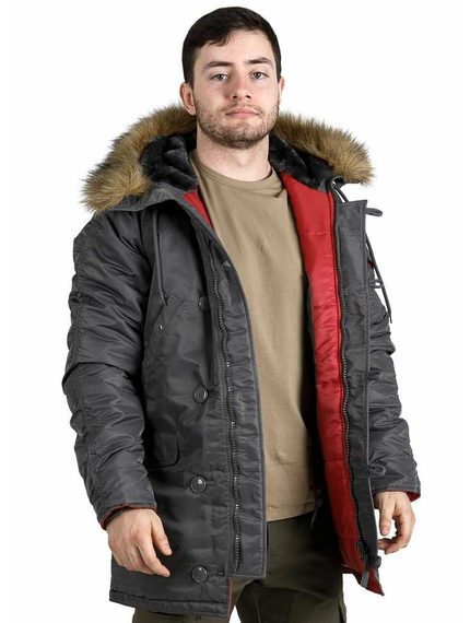 Сіра чоловіча куртка Аляска Slim Fit N-3B Gray подовжена, Розмір: 52-54 (L), зображення 11