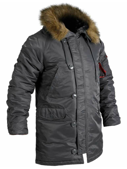 Сіра чоловіча куртка Аляска Slim Fit N-3B Gray подовжена, Розмір: 52-54 (L), зображення 13