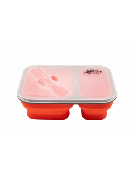 Контейнер Tramp складной силиконовый на 2 отсека с крышкой защелкой 900ml с ловилкой Orange, фото 3