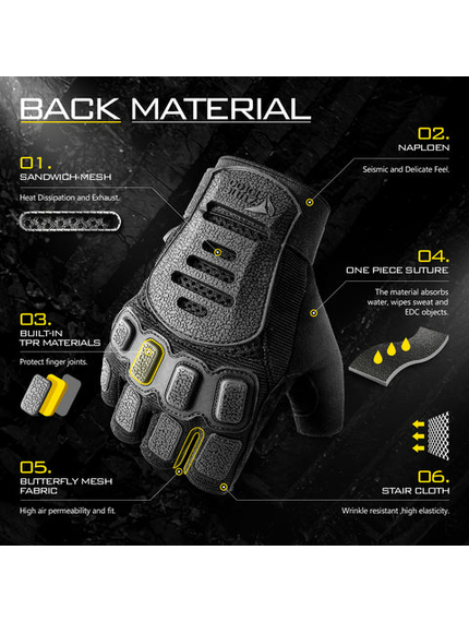 Чорні тактичні рукавиці безпалі Zag-2 half finger Black, Розмір: M, зображення 4