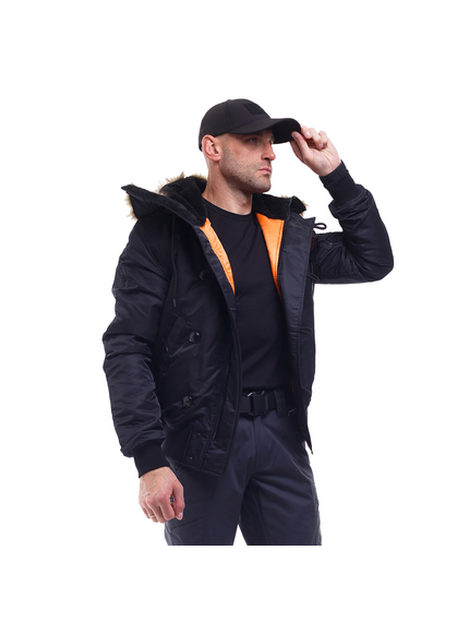 Зимняя куртка бомбер мужская N-2B Slim Black черная, Размер: 44-46 (S), фото 4