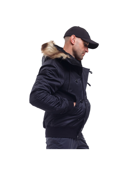 Зимняя куртка бомбер мужская N-2B Slim Black черная, Размер: 52-54 (L), фото 8