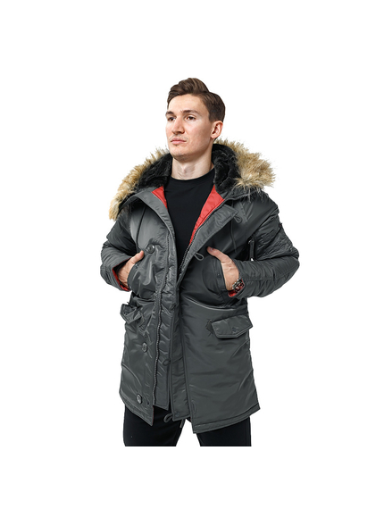 Сіра чоловіча куртка Аляска Slim Fit N-3B Gray подовжена, Розмір: 52-54 (L), зображення 3