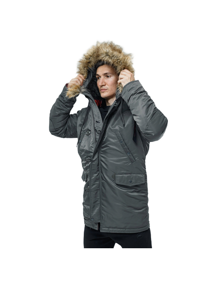 Сіра чоловіча куртка Аляска Slim Fit N-3B Gray подовжена, Розмір: 56-58 (XL), зображення 4