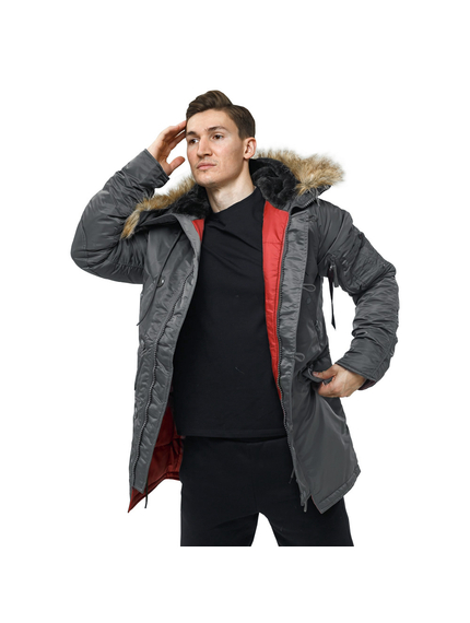 Сіра чоловіча куртка Аляска Slim Fit N-3B Gray подовжена, Розмір: 62-60 (XXL), зображення 6