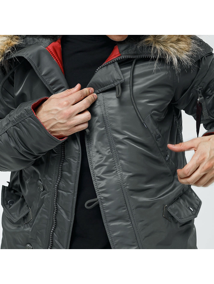 Сіра чоловіча куртка Аляска Slim Fit N-3B Gray подовжена, Розмір: 52-54 (L), зображення 16