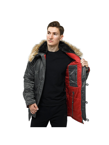 Сіра чоловіча куртка Аляска Slim Fit N-3B Gray подовжена, Розмір: 40-42 (XS), зображення 8