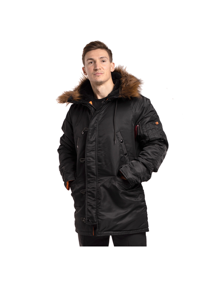 Черная зимняя куртка Аляска N-3B Black мужская удлиненная, Размер: 40-42 (XS), фото 3