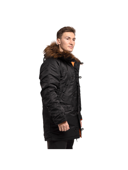 Чорна зимова куртка Аляска N-3B Black чоловіча подовжена, Розмір: 52-54 (L), зображення 5