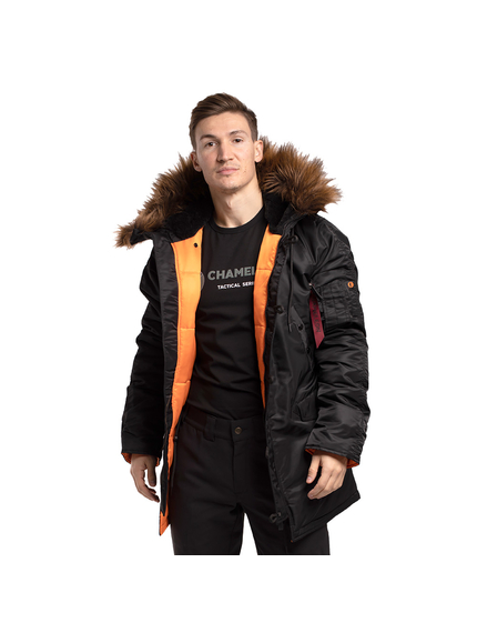 Черная зимняя куртка Аляска N-3B Black мужская удлиненная, Размер: 40-42 (XS), фото 6