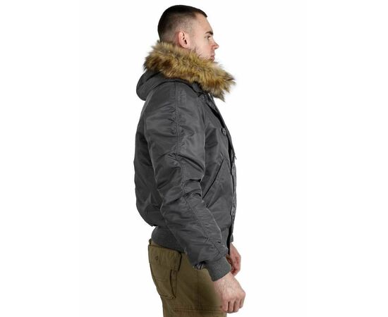 Серая куртка мужская с капюшоном N-2B Slim Gray зимний бомбер, Размер: 56-58 (XL), фото 3
