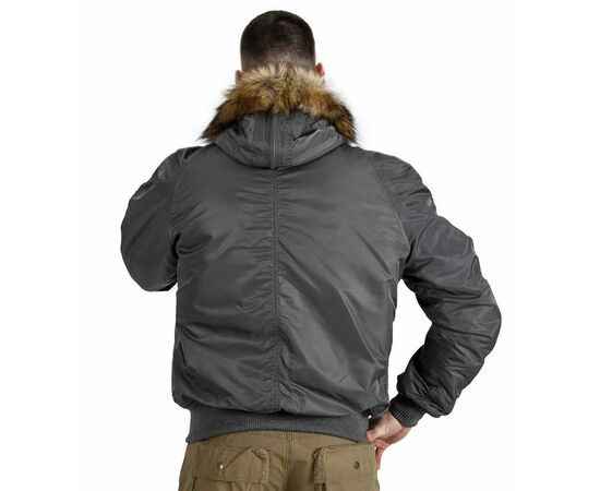 Серая куртка мужская с капюшоном N-2B Slim Gray зимний бомбер, Размер: 60-62 (XXL), фото 4