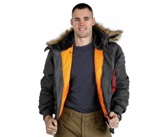 Серая куртка мужская с капюшоном N-2B Slim Gray зимний бомбер, Размер: 56-58 (XL), фото 5