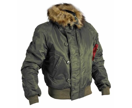 Короткая зимняя куртка мужская N-2B Slim Olive бомбер, Размер: 44-46 (S)