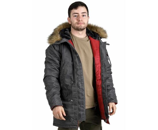 Серая мужская куртка Аляска Slim Fit N-3B Gray удлиненная, Размер: 44-46 (S), фото 11