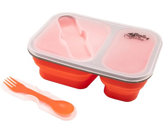 Контейнер Tramp складной силиконовый на 2 отсека с крышкой защелкой 900ml с ловилкой Orange, фото 2