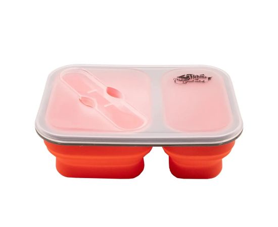 Контейнер Tramp складной силиконовый на 2 отсека с крышкой защелкой 900ml с ловилкой Orange, фото 3