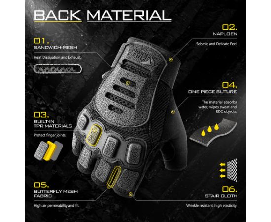 Чорні тактичні рукавиці безпалі Zag-2 half finger Black, Розмір: L, зображення 4