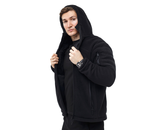 Чоловіча чорна флісова куртка з капюшоном Viking Black, Розмір: 52-54 (L), зображення 2