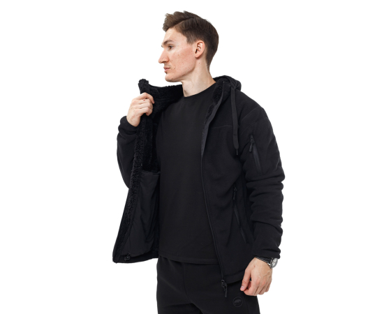 Чоловіча чорна флісова куртка з капюшоном Viking Black, Розмір: 62-60 (XXL), зображення 4