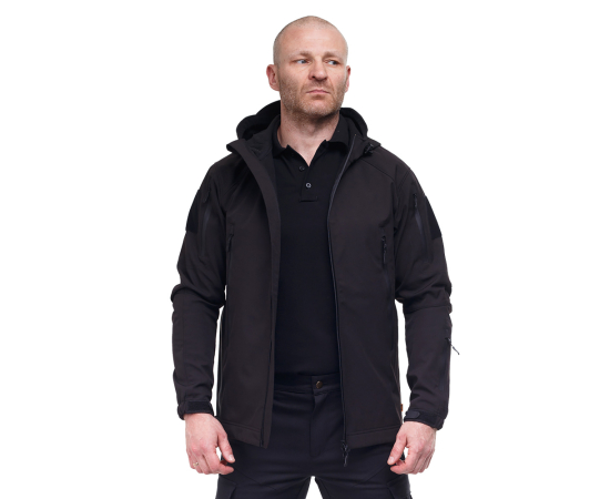 Тактическая куртка Soft Shell Spartan Police Black черная с капюшоном, Размер: 48-50 (M), фото 2 Тактическая куртка Soft Shell Spartan Police Black черная с капюшоном, Размер: 48-50 (M), фото 2
