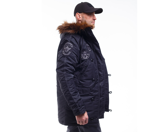 Зимова куртка Аляска чоловіча чорна N-3B Top Gun Black, Розмір: 40-42 (XS), зображення 4 Зимова куртка Аляска чоловіча чорна N-3B Top Gun Black, Розмір: 40-42 (XS), зображення 4