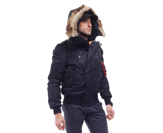 Зимняя куртка бомбер мужская N-2B Slim Black черная, Размер: 48-50 (M), фото 2