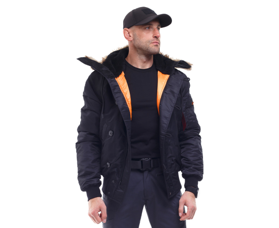 Зимняя куртка бомбер мужская N-2B Slim Black черная, Размер: 48-50 (M), фото 3