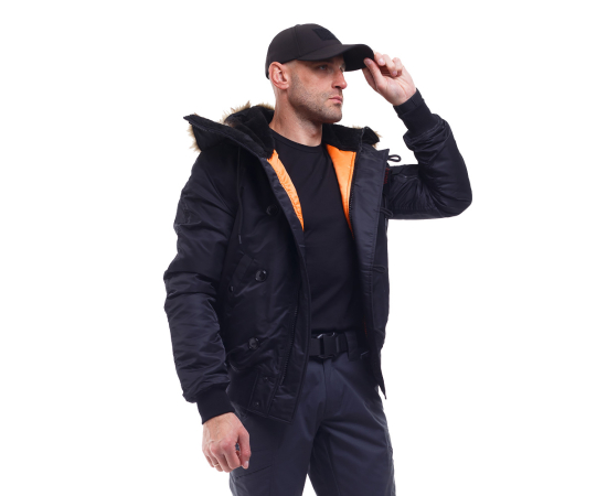 Зимняя куртка бомбер мужская N-2B Slim Black черная, Размер: 48-50 (M), фото 4