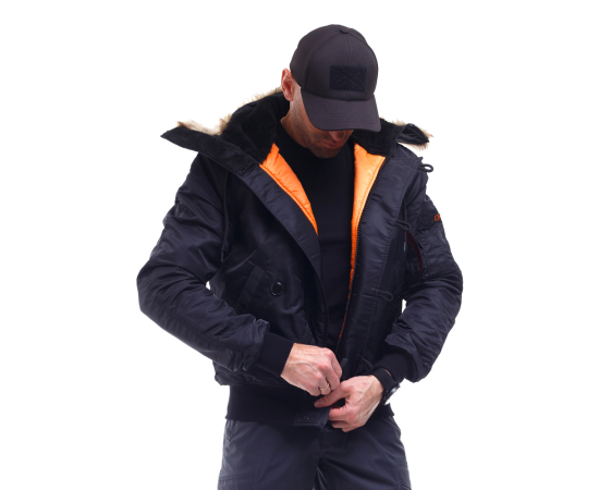 Зимняя куртка бомбер мужская N-2B Slim Black черная, Размер: 56-58 (XL), фото 5