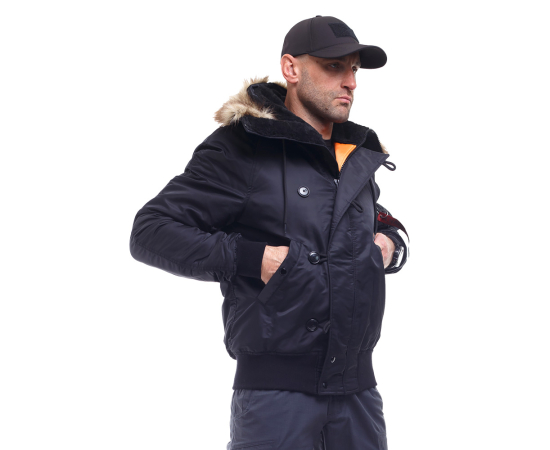 Зимняя куртка бомбер мужская N-2B Slim Black черная, Размер: 56-58 (XL), фото 6