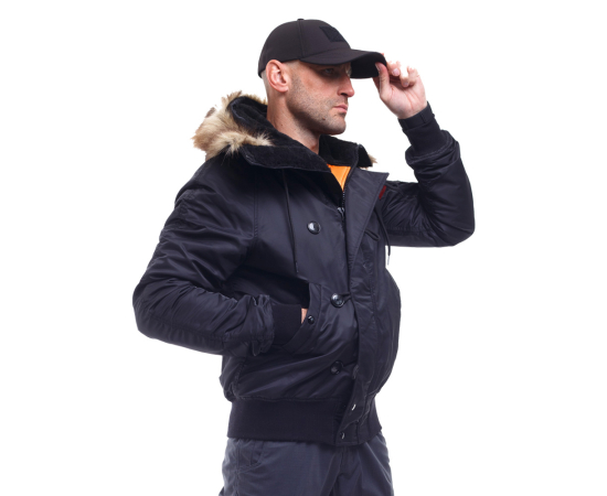 Зимняя куртка бомбер мужская N-2B Slim Black черная, Размер: 48-50 (M), фото 7
