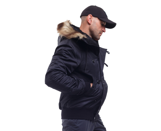 Зимняя куртка бомбер мужская N-2B Slim Black черная, Размер: 56-58 (XL), фото 8